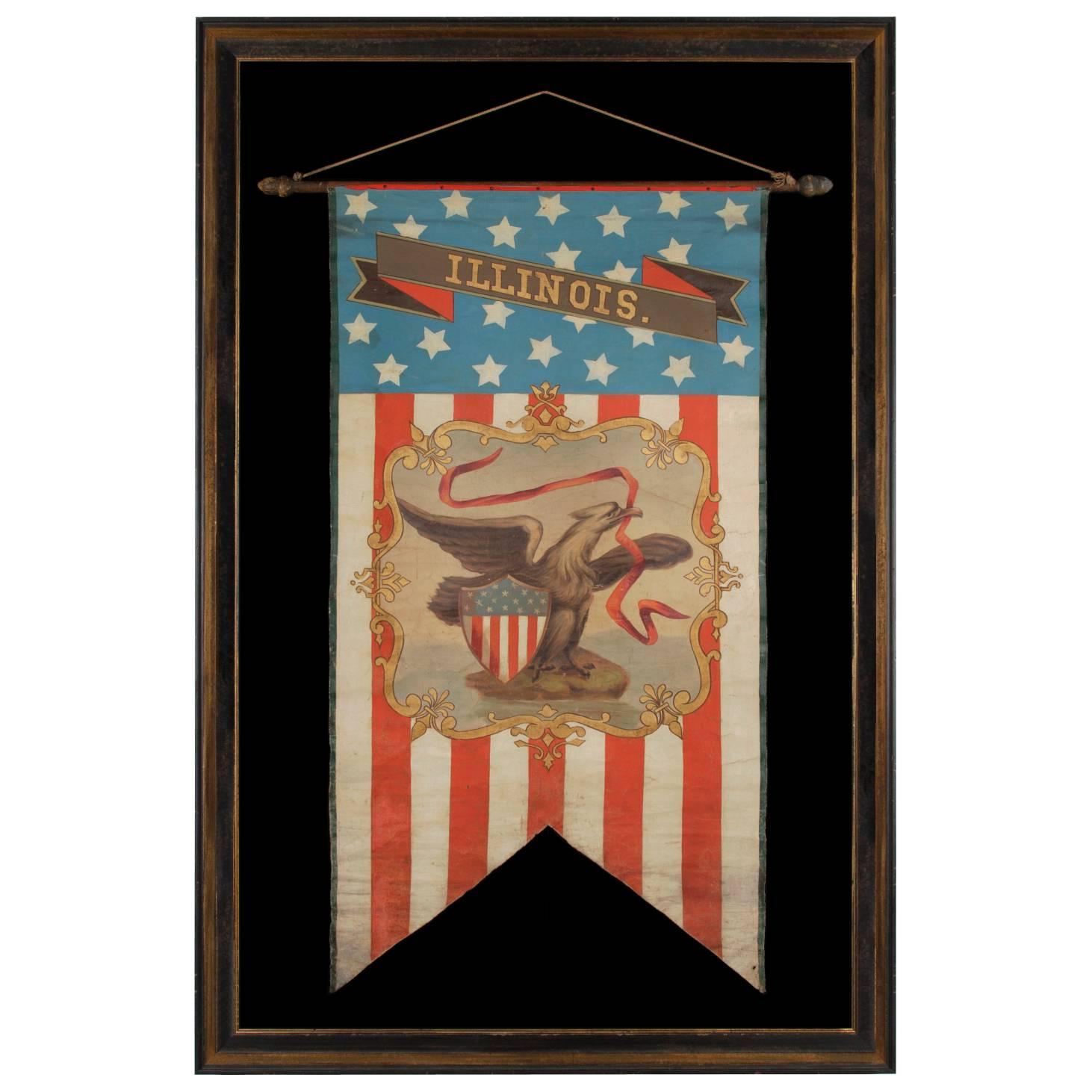 Hand-Painted Patriotic Banner With The Seal of the State of Illinois