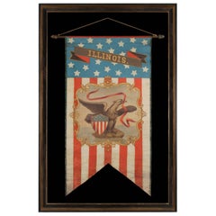 Antique Hand-Painted Patriotic Banner With The Seal of the State of Illinois