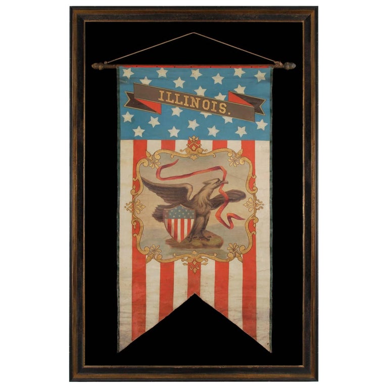 Hand-Painted Patriotic Banner With The Seal of the State of Illinois For Sale