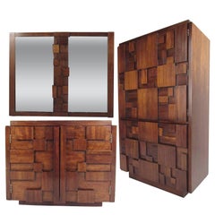 Ensemble de chambre à coucher Brutalist du milieu du siècle par Lane Furniture