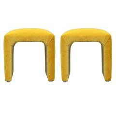 Pair of Yellow Velvet Modern Milo Baughman for Thayer Coggin Stools