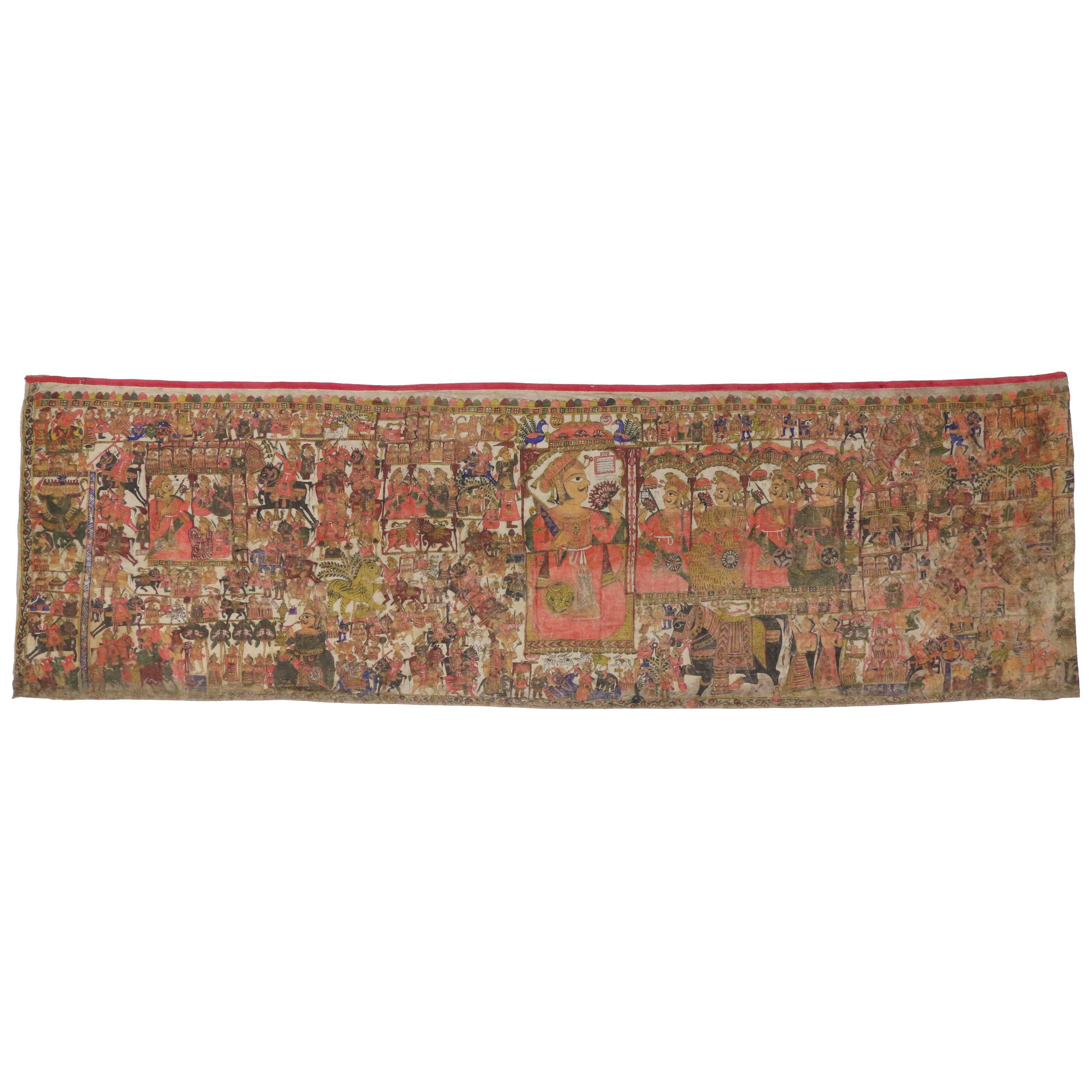 18th Century Antique Indian Medieval Tapestry after the Battle of Karnal in 1739 For Sale
