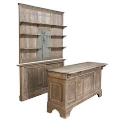  19th Century French Stripped Solid Pine Bar - Back Bar with Iron Shelf Supports