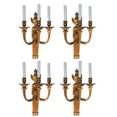 Neoclassical Sterling Bronze Louis XVI Set of Four Bronze Urn Top Fine Sconces