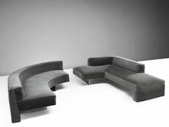 Vladimir Kagan Sectional Omnibus Sofa in Grey Velvet