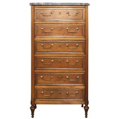 French Six-Drawer Cherry Chest with Marble Top