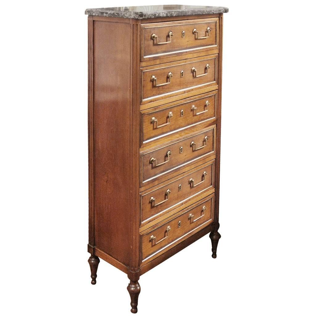 French six-drawer cherry chest with marble top, circa 1820.