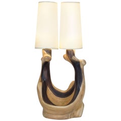 20th Century Wood like Ceramic Table Lamp