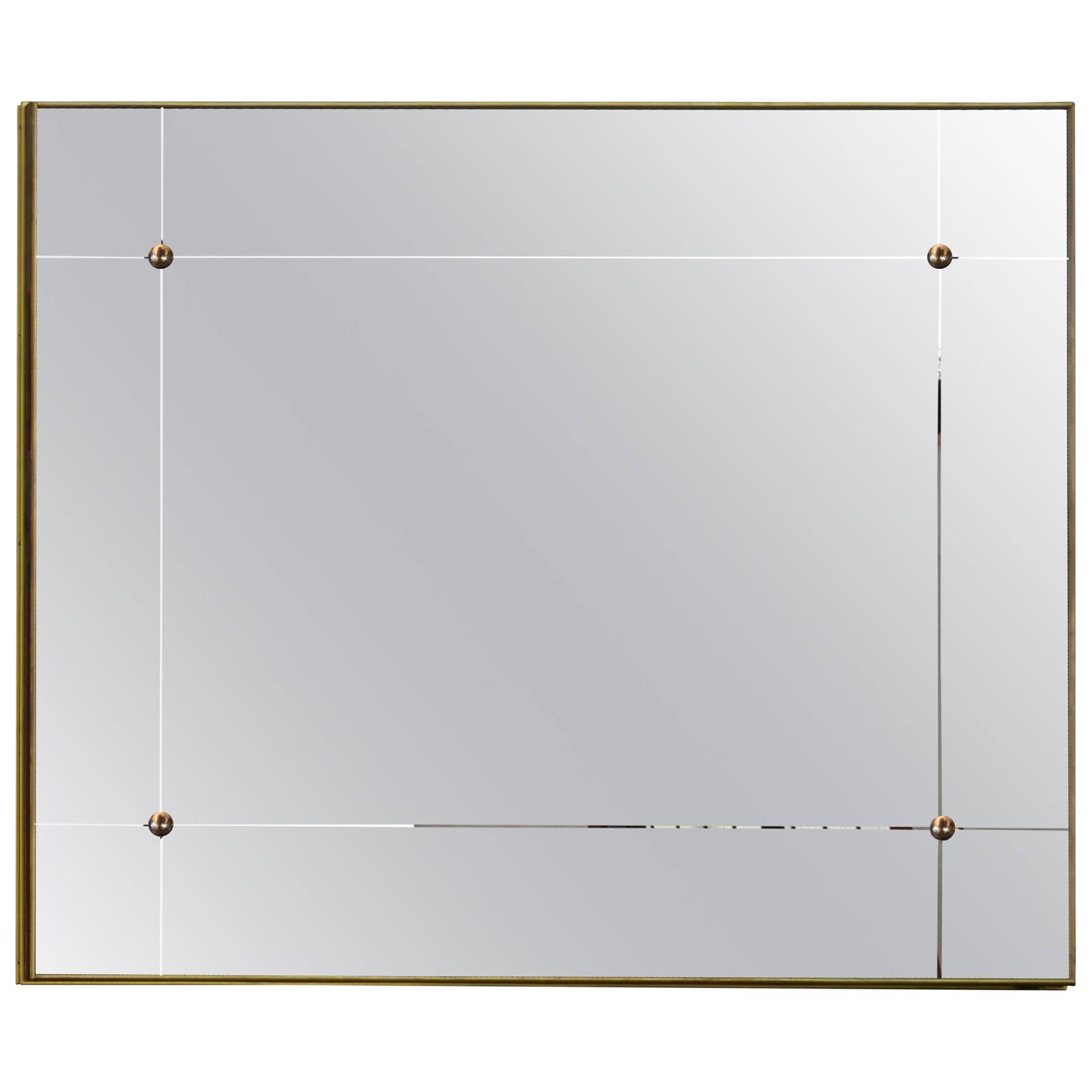 Pescetta Contemporary Art Deco Style Panelled Mirror with Brass Frame 