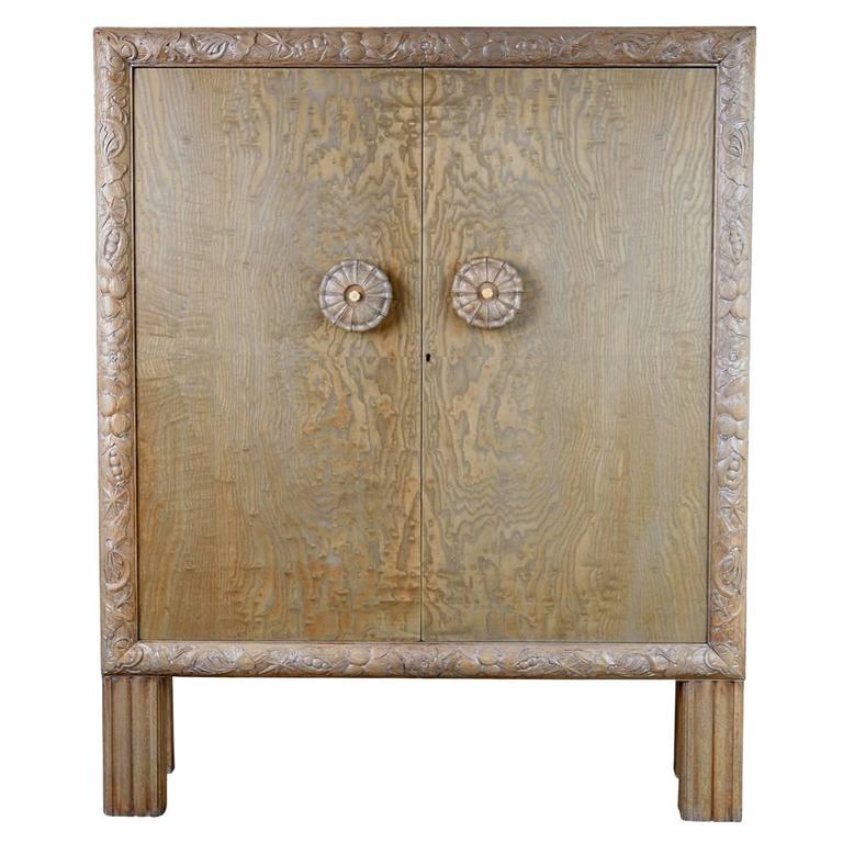 Gustavian Style Highly Detailed Carved Circassian Oak Cabinet, Circa 1920