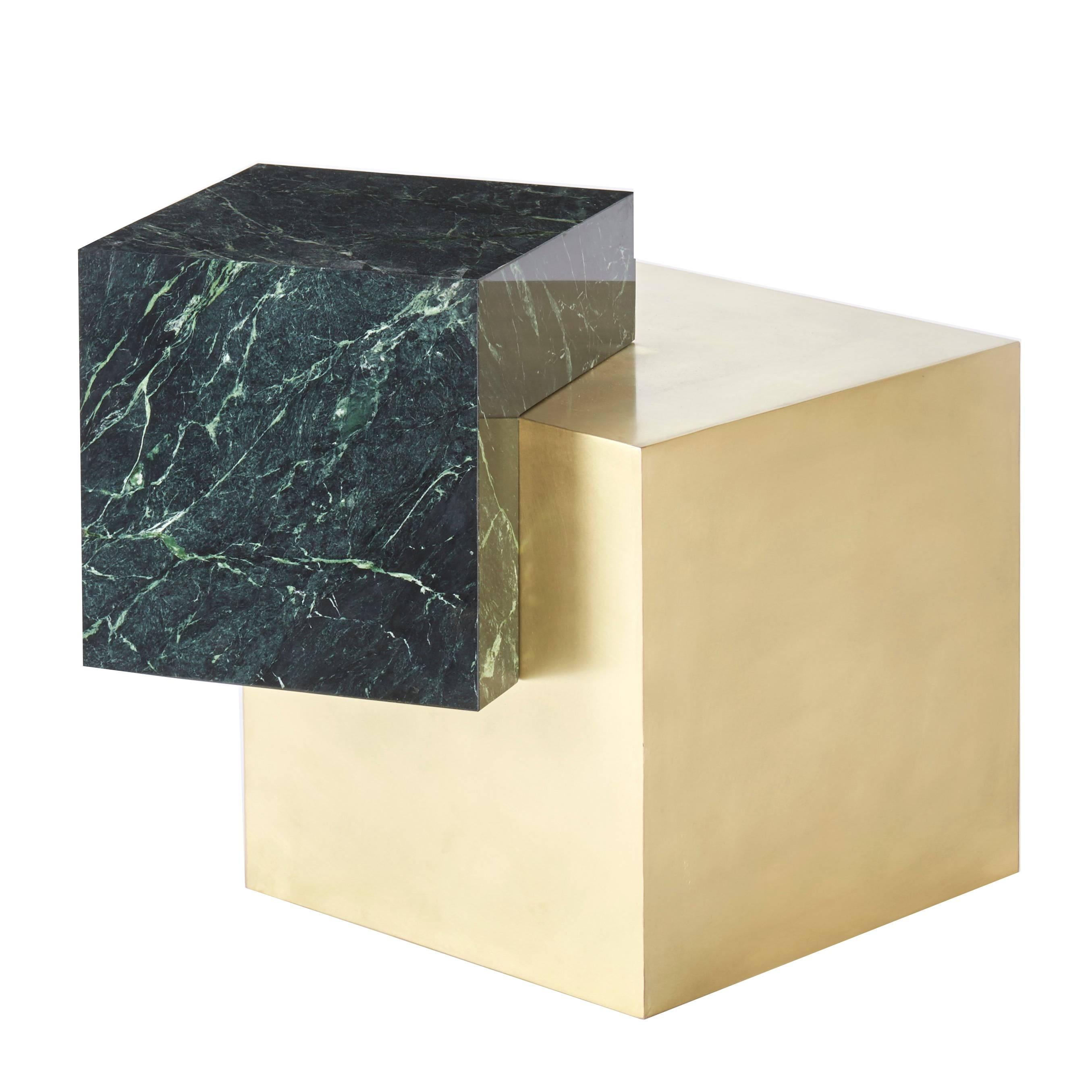 Coexist Askew Marble and Brass Side Table by Slash Objects, Made in USA For Sale