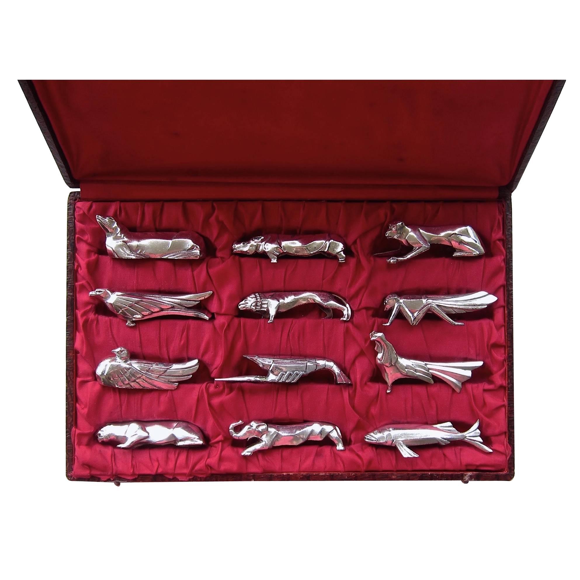 Art Deco Animal Knife Rest Set of 12 in Original Fitted Box