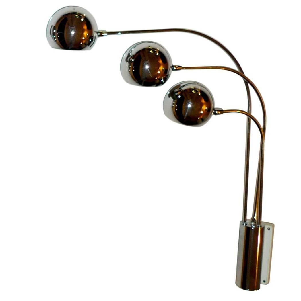 Chrome Eye Ball 3 Arm Wall Lamp by Mutual Sunset Lighting  For Sale