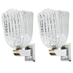 Pair of Murano Glass Art Deco Wall Lights by Barovier