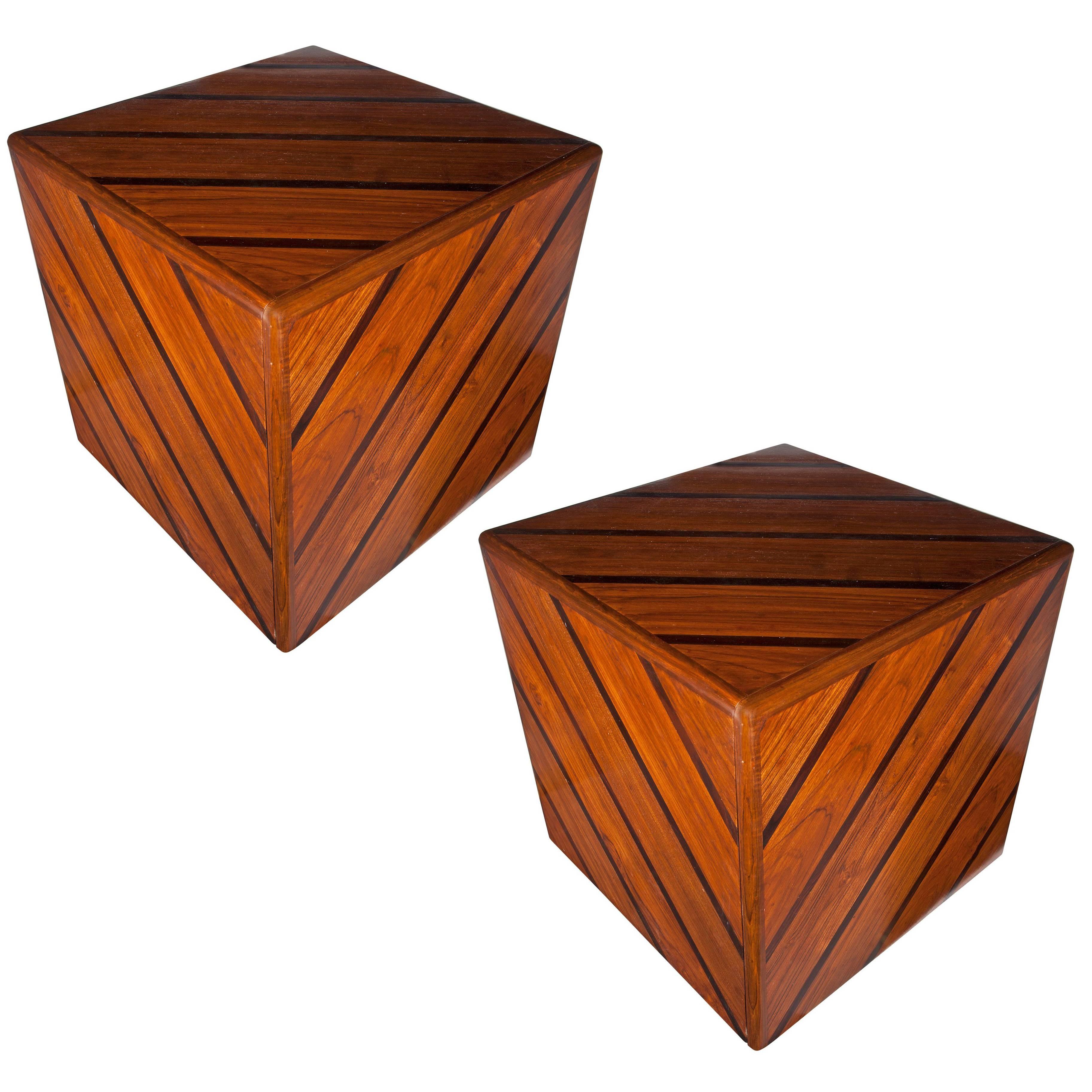 Pair of Mahogany and Rosewood Cube Tables or Stools with Front Door