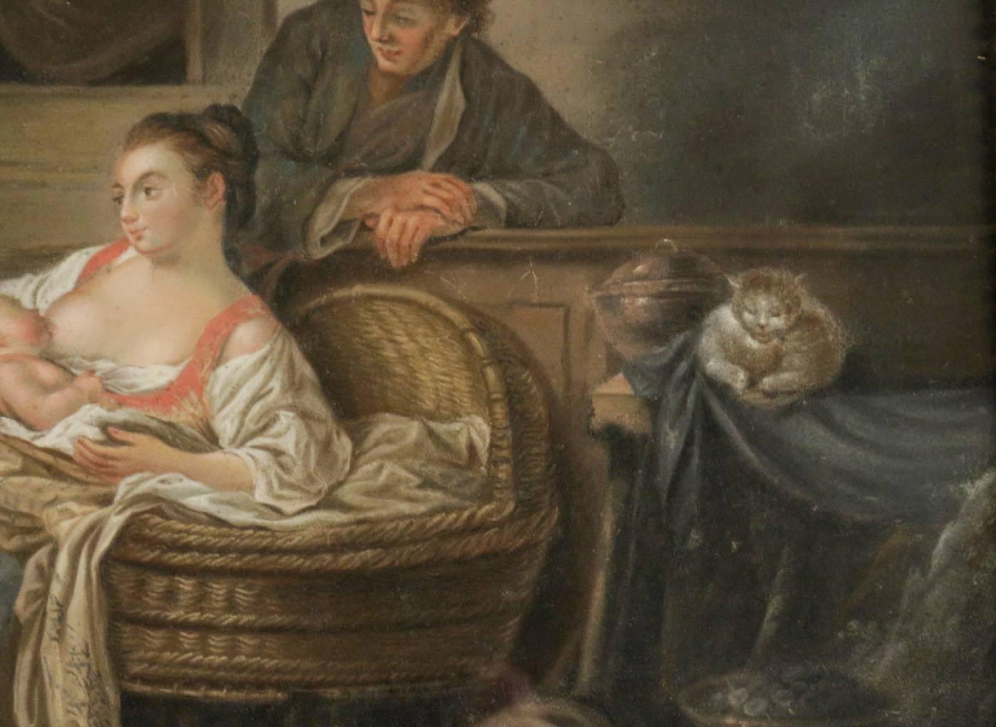 Paper Late 18th Century French School of Figurative Pastel Happy Motherhood in Russia For Sale