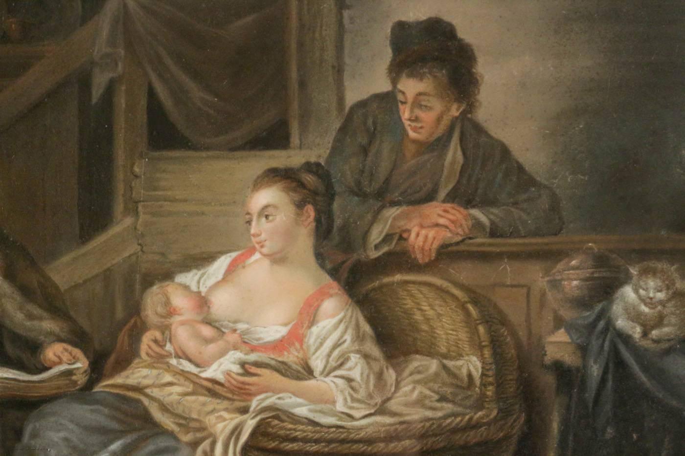 Late 18th Century French School of Figurative Pastel Happy Motherhood in Russia For Sale 3