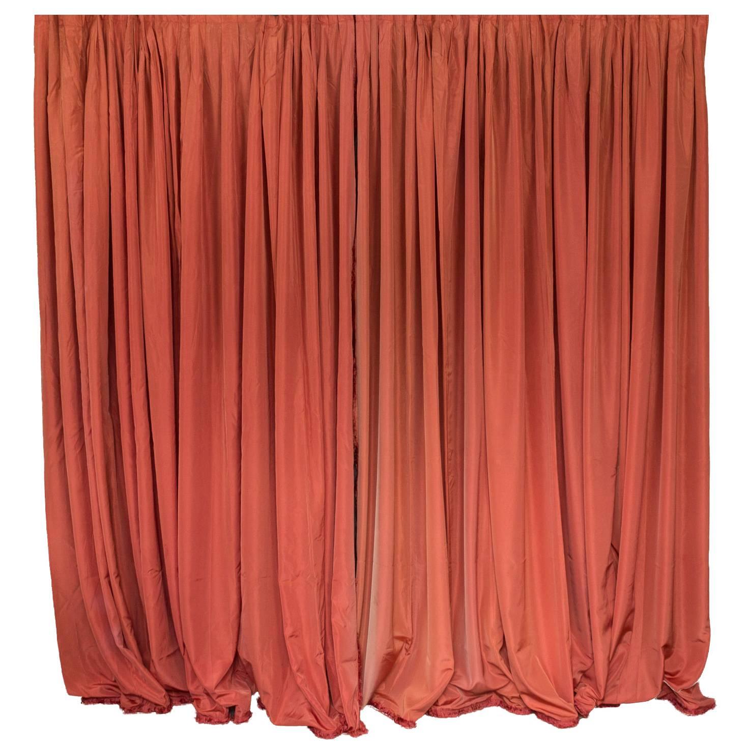 Pair of Persimmon Taffeta Drapes