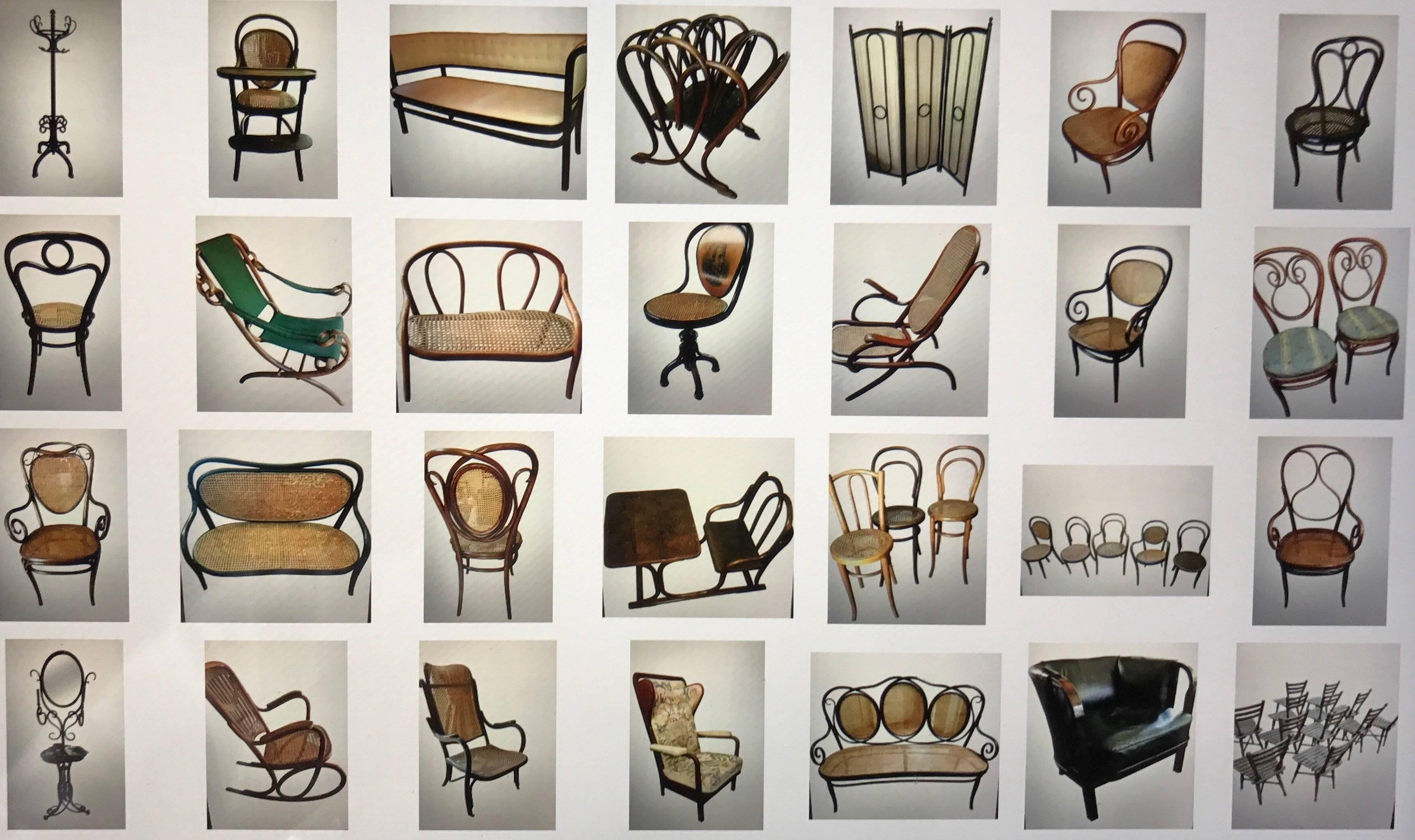 The collection is a great part of a museum collection
46 Thonet items all labelled and or stamped between 1858 and 1904
second part of 49 items and pushed on a second foto inside .
The second part is not described and or separatly  listed