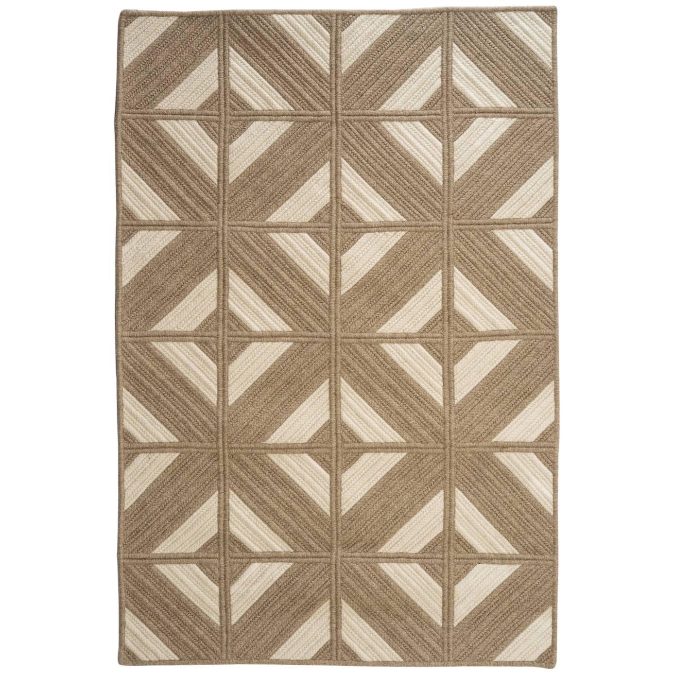 Natural Woven Wool Rug in Tan Cream, Custom Crafted in the USA, Reversible Araz For Sale