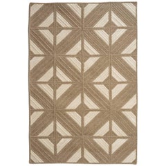 Natural Woven Wool Rug in Tan Cream, Custom Crafted in the USA, Reversible Araz