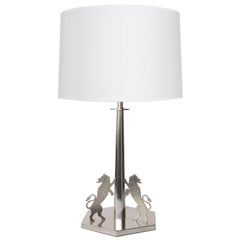 Scandinavian Modern Chromed Metal Table Lamp with Three Lion Figures