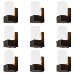 Set of 9 Cylindrical Wall Sconces in Opaline Glass