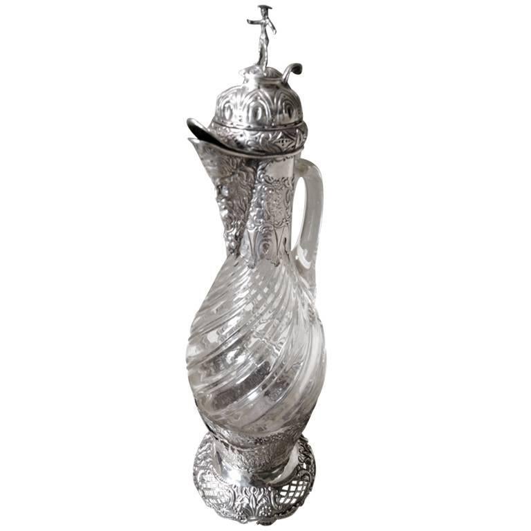 19th Century Dutch Silver and Glass Decanter For Sale