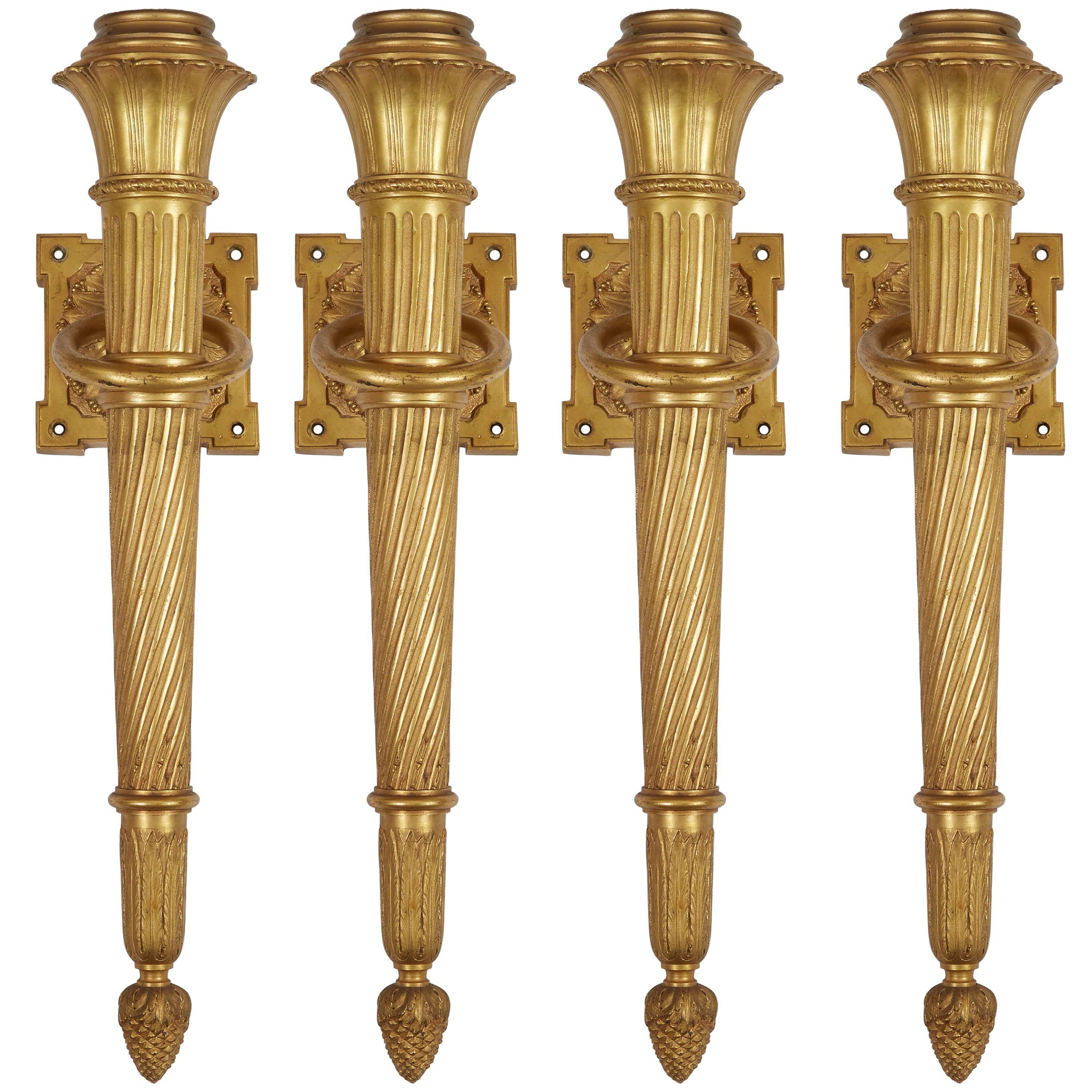 Set of Four Neoclassical Style Gilt Bronze Torch Form Wall Lights