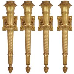 Set of Four Neoclassical Style Gilt Bronze Torch Form Wall Lights