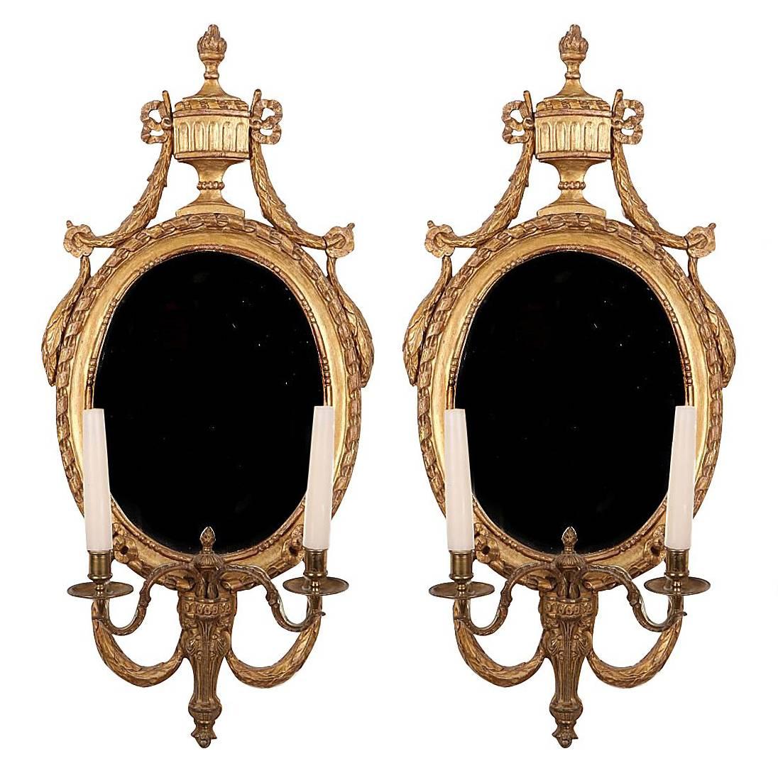 Pair Baltic Giltwood and Bronze Girandole or Wall Lights For Sale