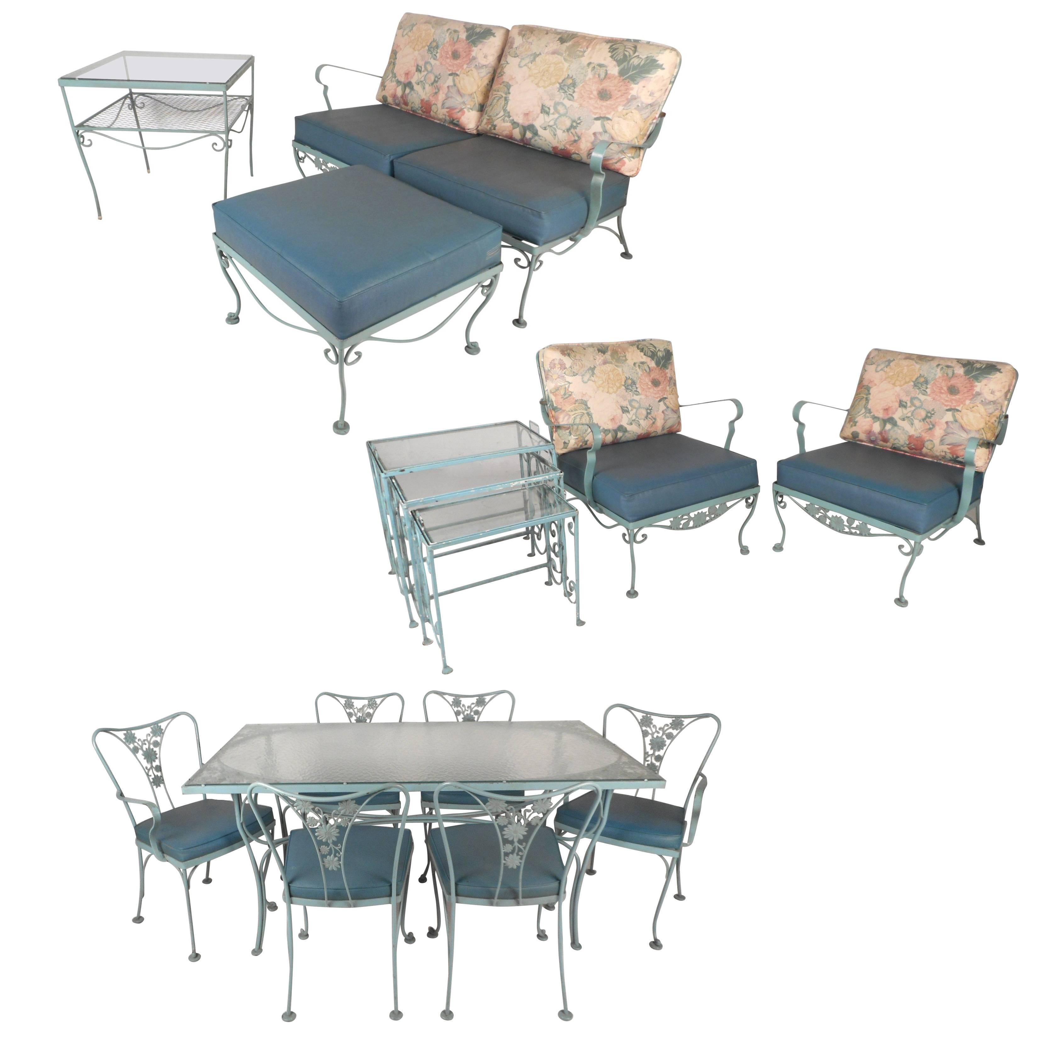 Amazing Mid-Century Modern Sculpted Wrought Iron Patio Set by Russell Woodard