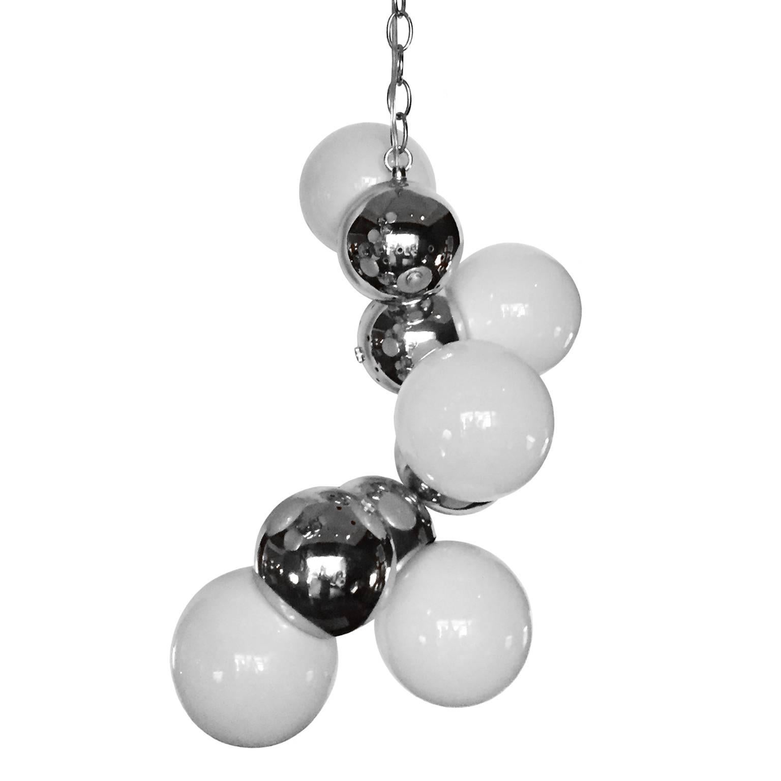 1970s Asymmetrical Hanging Chrome and Glass Orb Pendent Light