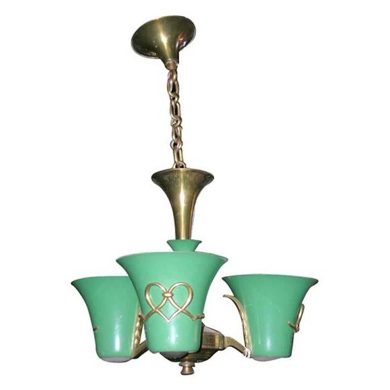 French Atelier Petitot 1940s Three-Light Chandelier For Sale