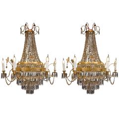 Pair of Chandeliers, Brass and Hand-Cut Crystal, Early 19th century, circa 1810