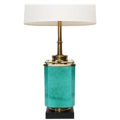 Edwin Cole for Stiffel Green Aqua Ceramic Table Lamp with Solid Brass Hardware 12