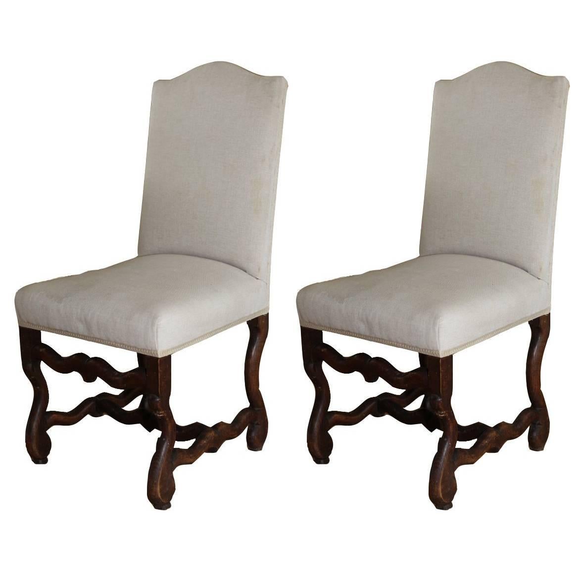 Set of Two Upholstered Louis XIII Chairs, c. 1860 For Sale