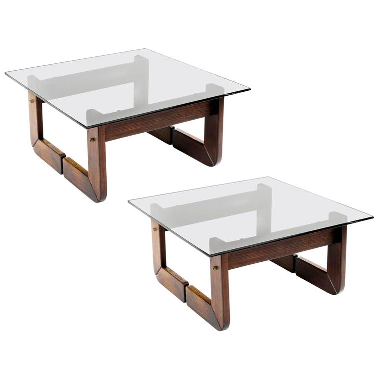 Brazilian Rosewood and Smoke Glass End Tables For Sale at 1stdibs