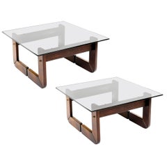 Brazilian Rosewood and Smoke Glass End Tables
