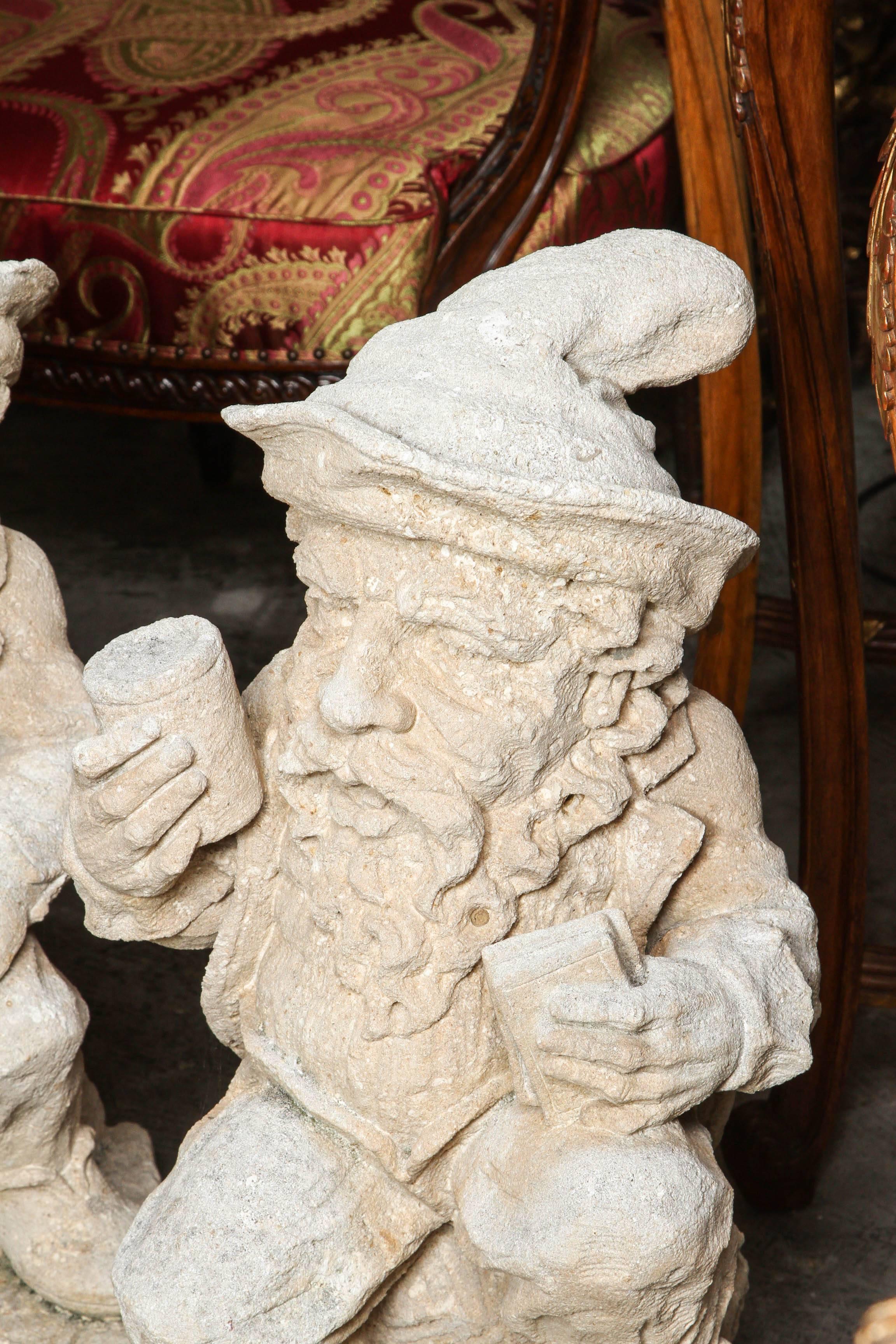 Group of Four French Carved Limestone Gnomes from the Early 1900s 3