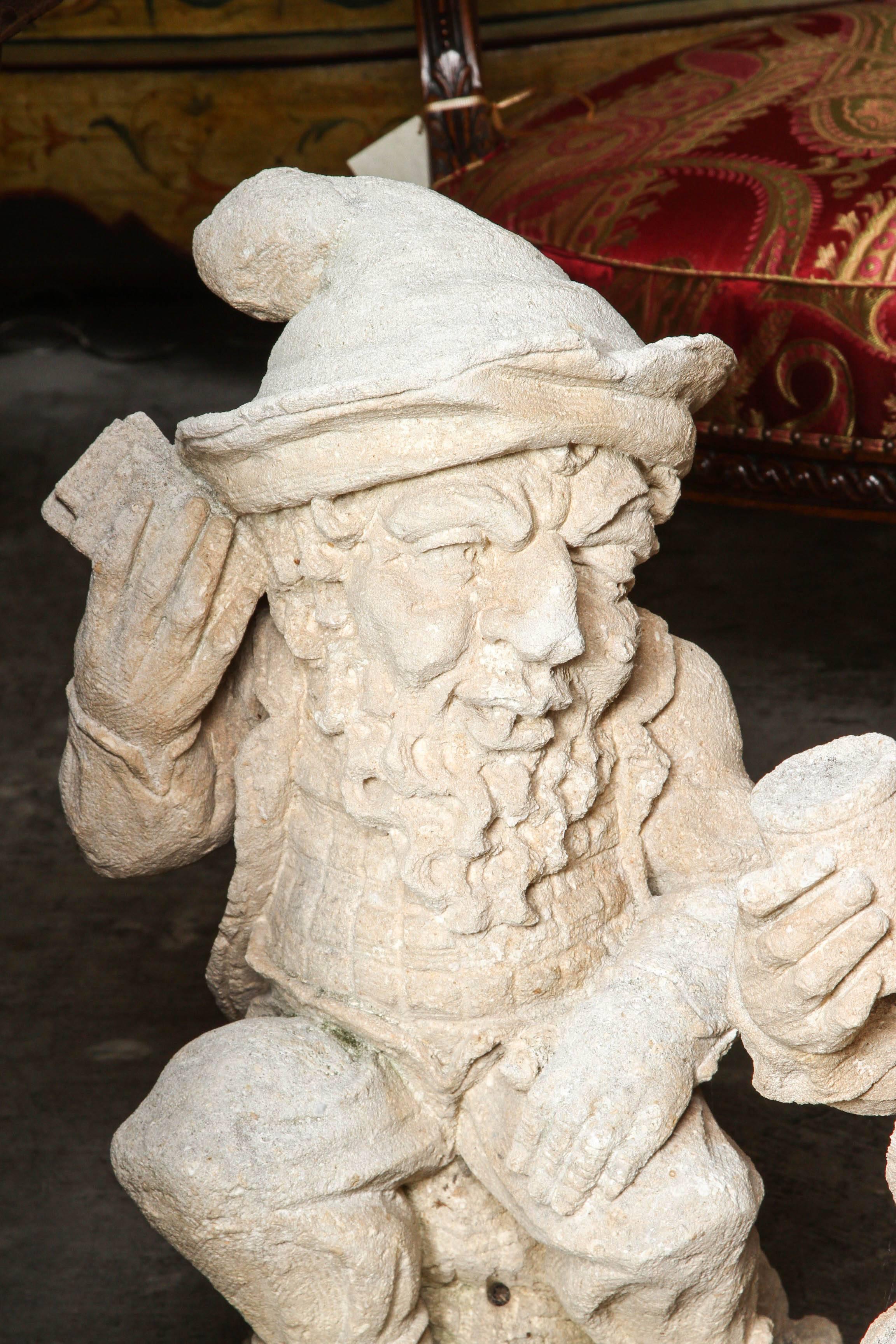 Group of Four French Carved Limestone Gnomes from the Early 1900s 5