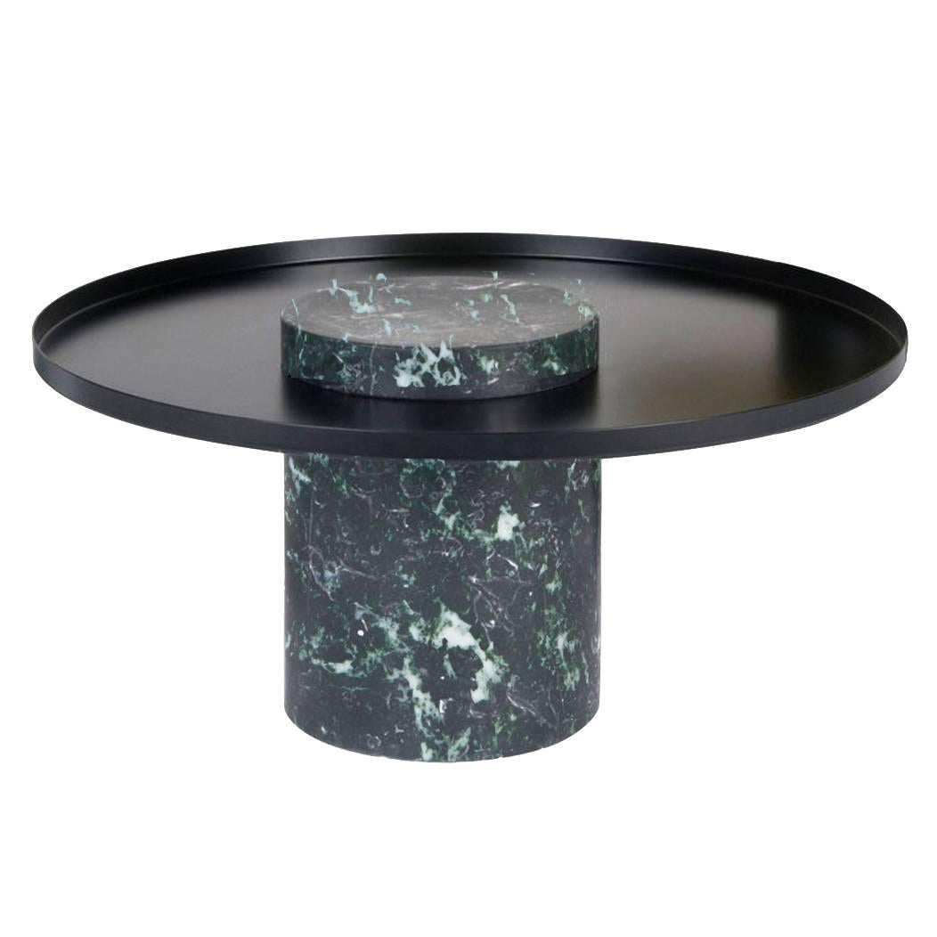 Low Salute  Coffee Table, Green Marble, Black Tray For Sale