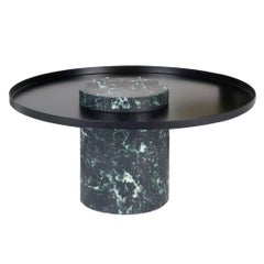 Low Salute  Coffee Table, Green Marble, Black Tray