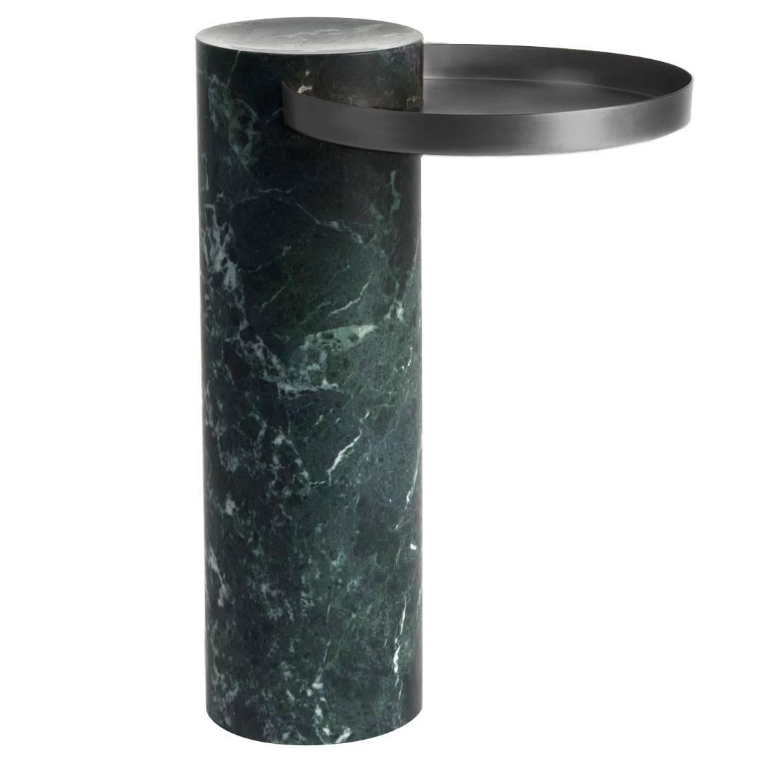 High Salute Coffee Table, Green Marble, Black Tray For Sale