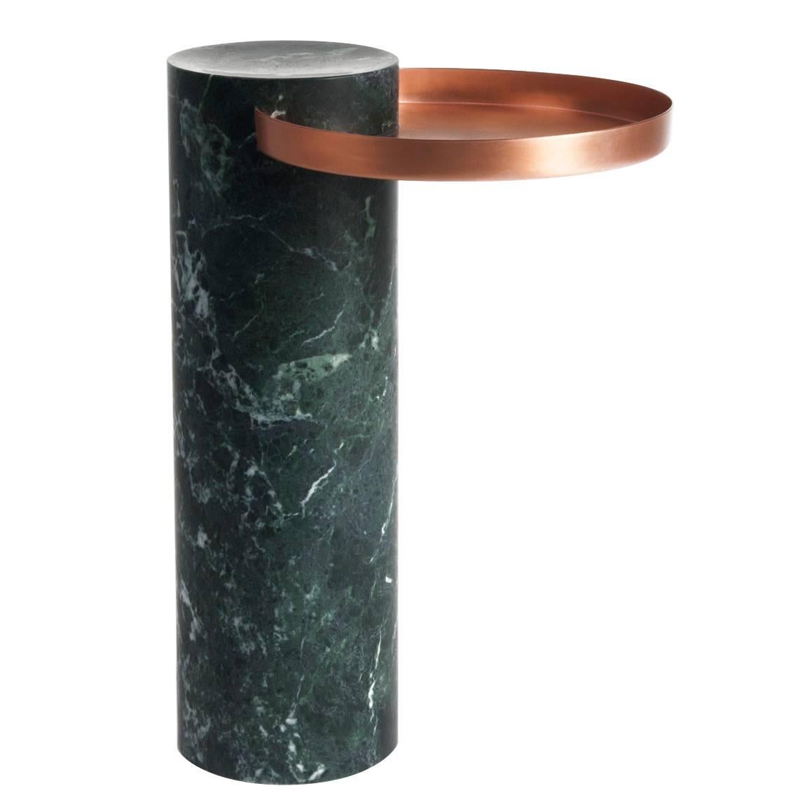 High Salute Coffee Table Green Marble, Copper Tray For Sale
