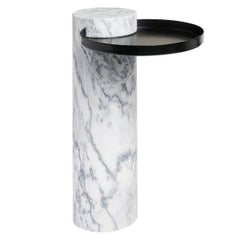High Salute Coffee Table, White Marble, Black Tray