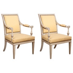 Pair of Neoclassical Louis XVI-Style Painted Armchairs 'Fauteuils' 10