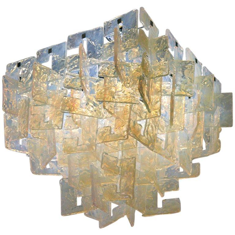 Carlo Nason Interlocking Opalescent Glass Mazzega Chandelier, Italy 1970s