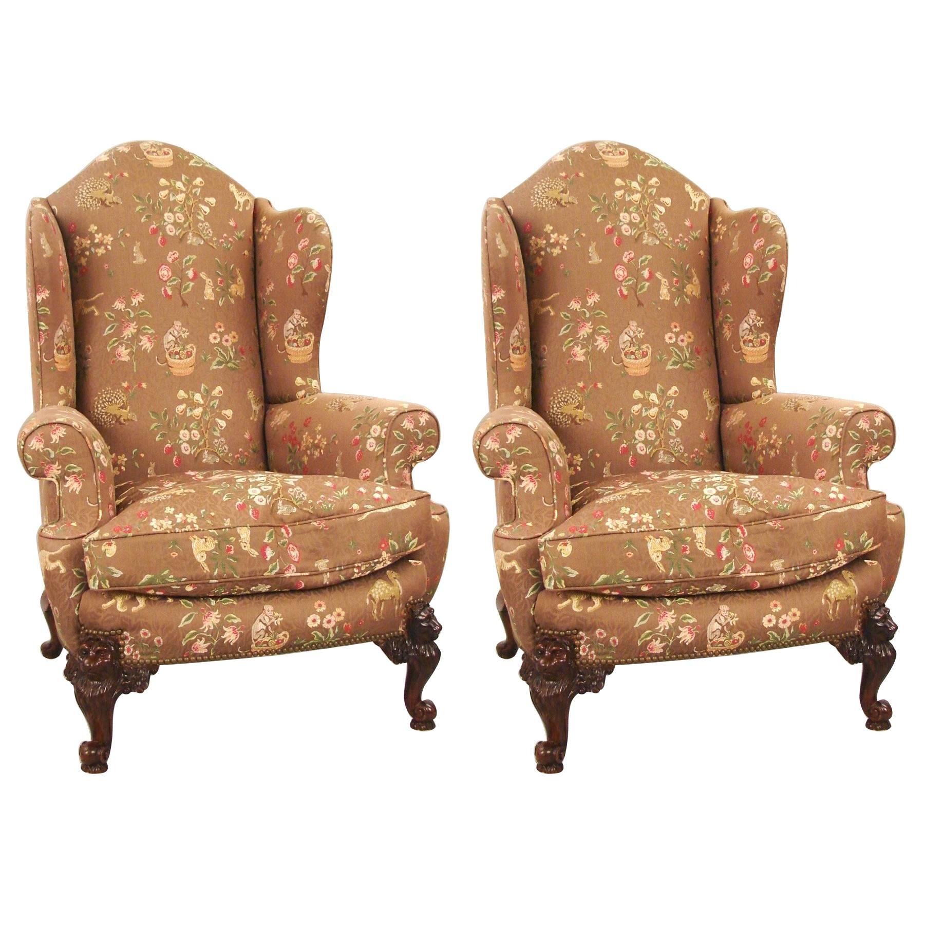 Pair of Victorian Style Beautifully Upholstered Wingback Armchairs