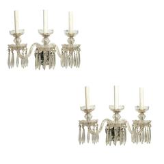 Three-Armed Wall Sconce with Crystal Pendants, Pair